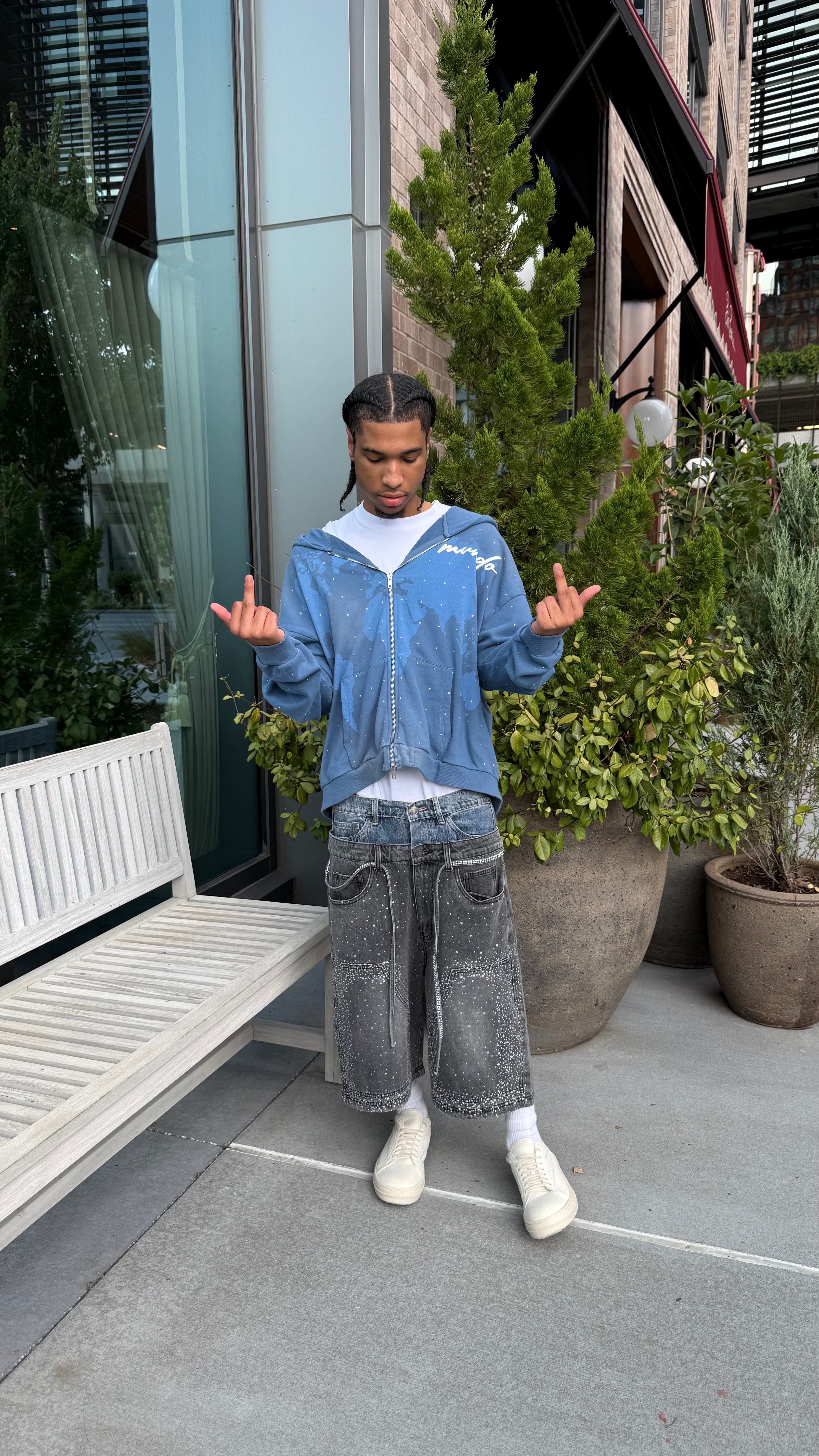 "Azul" Rhinestone Zip